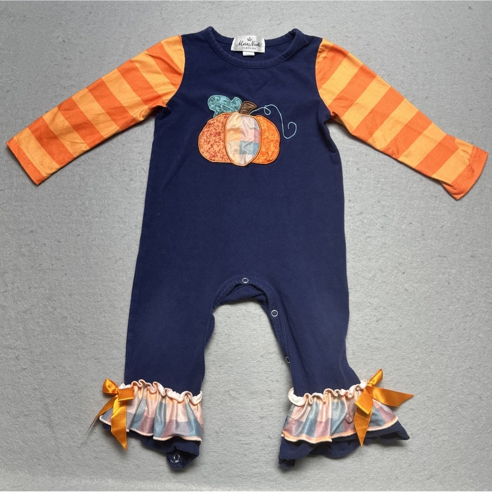 Marie Nicole Baby Girl Fall Thanksgiving Ruffle Romper Jumpsuit 12-18 Month